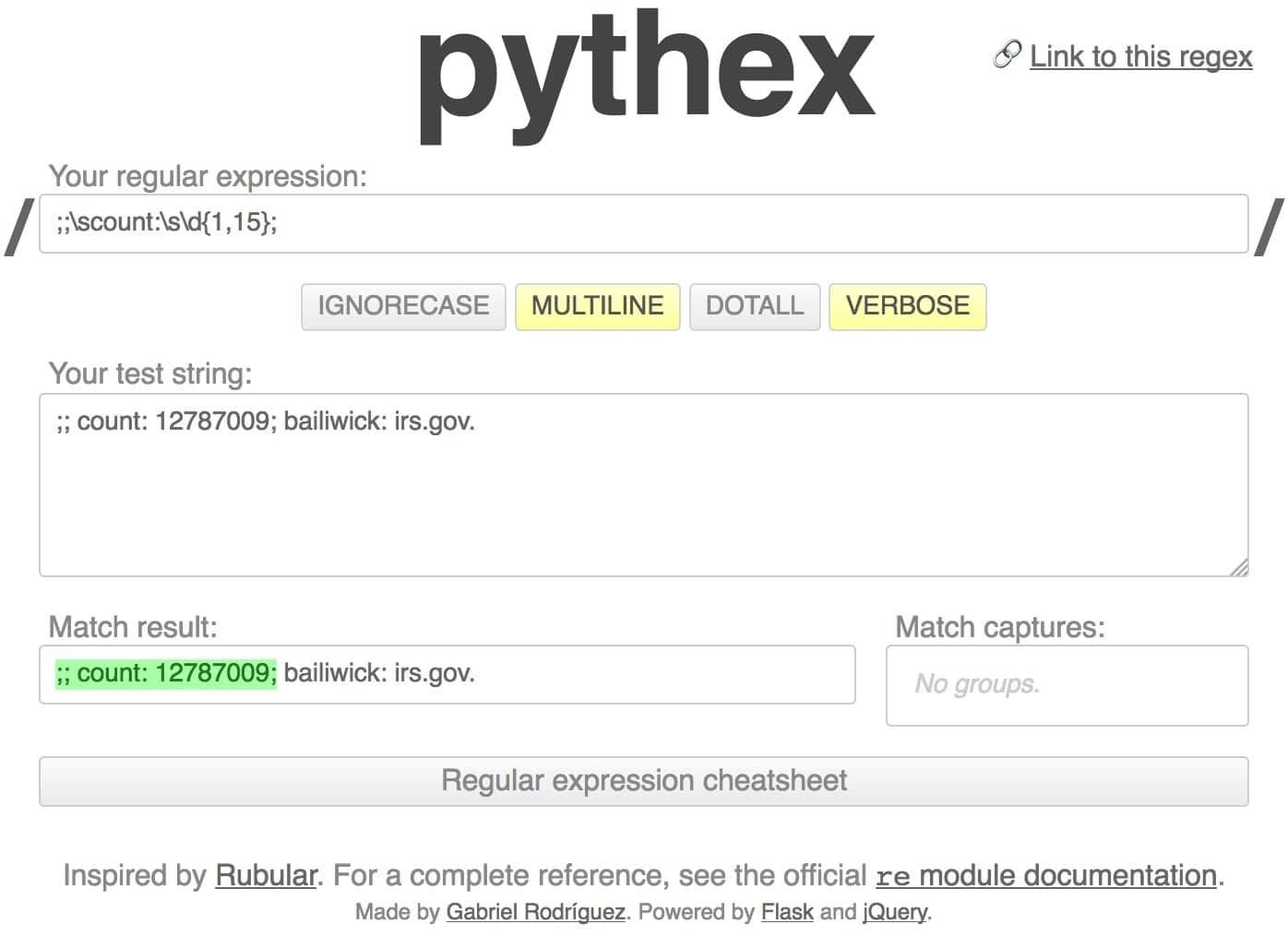 A 2nd pythex regular expression example (used to mask the naturally varying count field)