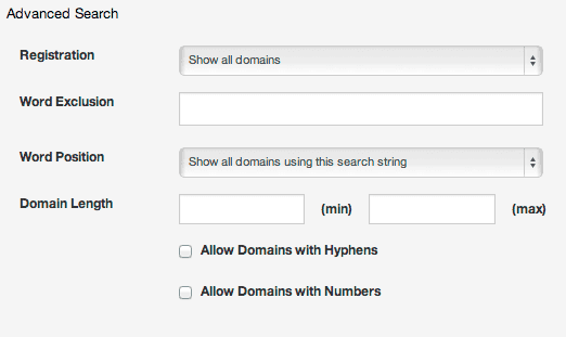 Domain Search - Advanced Search Options