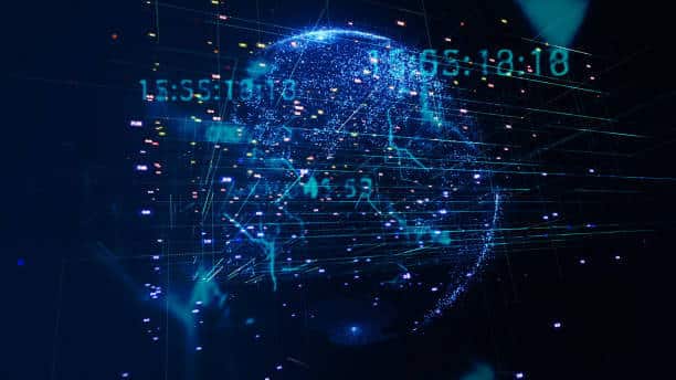 A digital representation of Earth made up of glowing blue dots and lines, intertwined with RDAP's frequently asked questions. Numbers and data streams overlay the dark background, enhancing the illuminated globe and scattered digital elements.