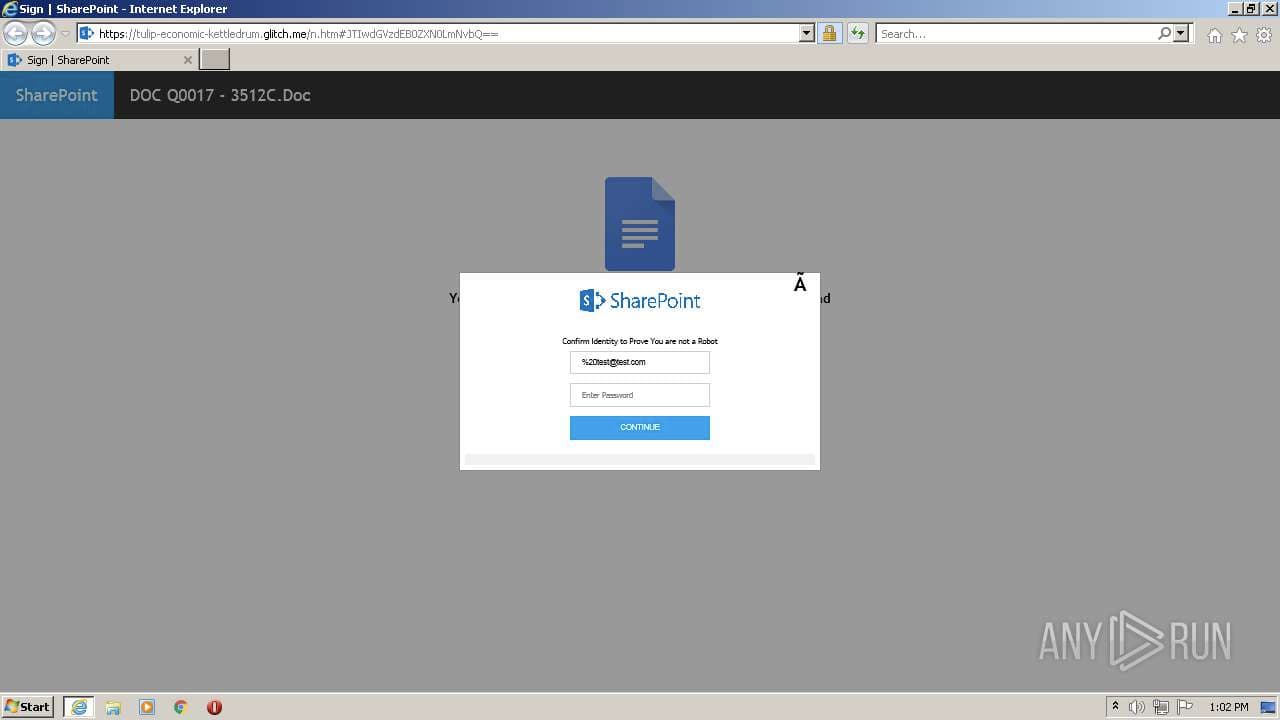 Screenshot of the Microsoft SharePoint phishing login being used to lure the victim.