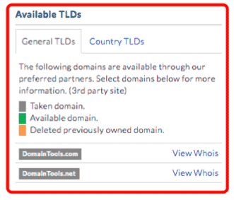 Whois Page - Available TLDs